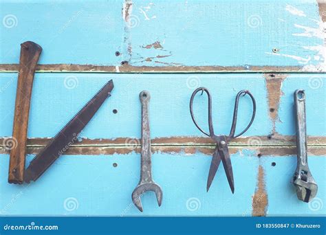 Hand Tools Hanging on Wooden Panel Stock Image - Image of rusty, hammer ...