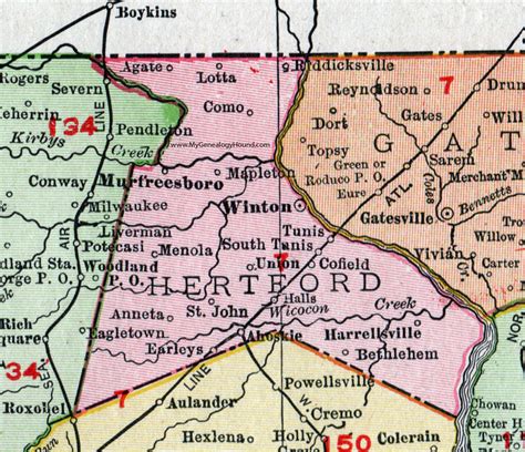 Hertford County, North Carolina, 1911, Map, Rand McNally, Winton ...