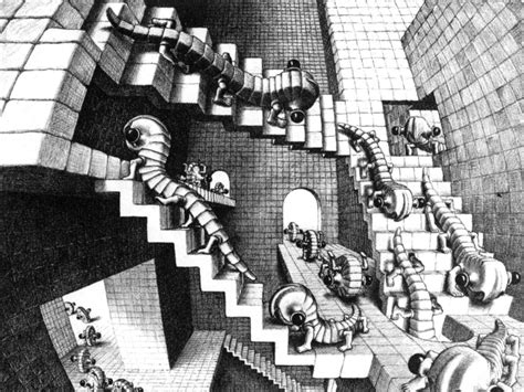 Stairways grayscale mc escher monochrome optical illusions Art HD Wallpaper