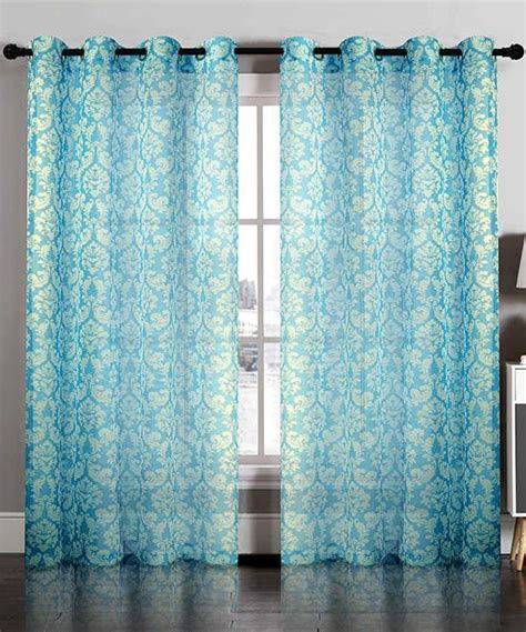 Aqua Blue Semisheer Damask Curtain Panel - Set of Two | Panel curtains ...