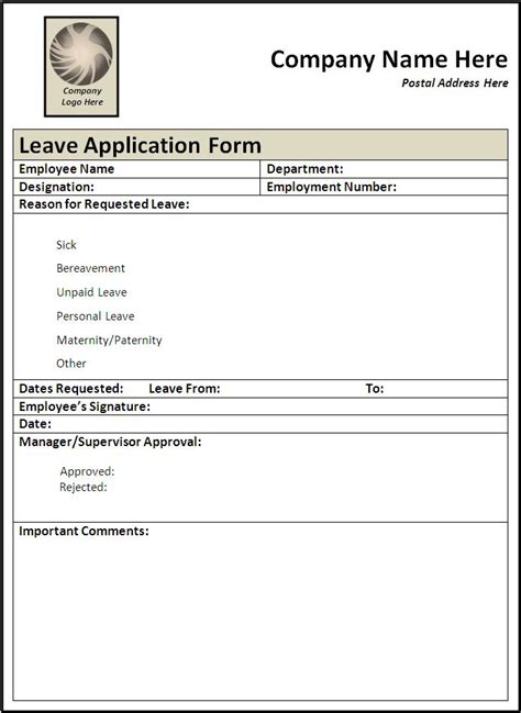 Design of Leave Application Form | Free Word Templates