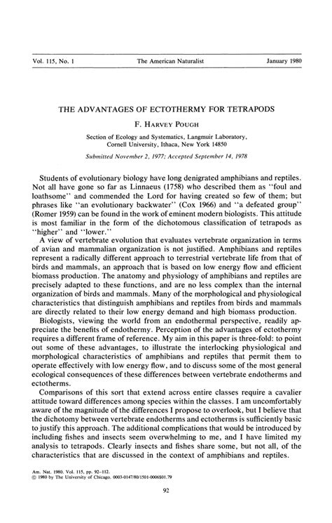 (PDF) The Advantages of Ectothermy for Tetrapods