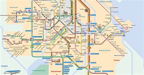 Map of Amsterdam subway, underground & tube (metro): stations & lines