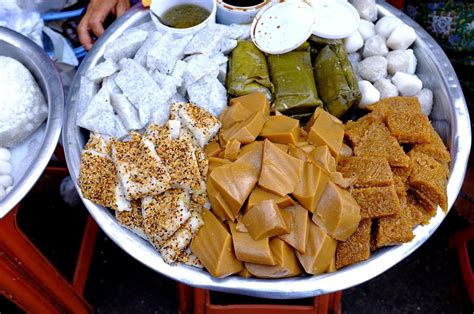 Taste assorted Myanmar traditional street-snacks made of rice. For more ...