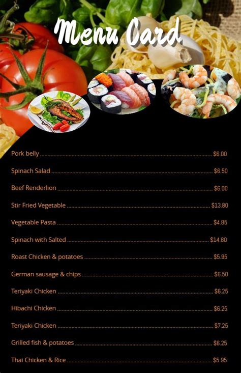 Customizable black restaurant menu card design template | Restaurant ...