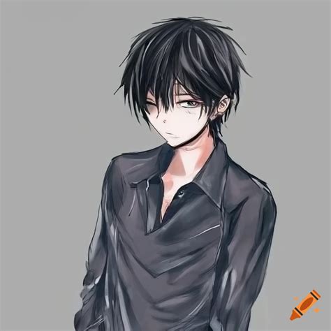 Anime-style drawing of a young man with black hair