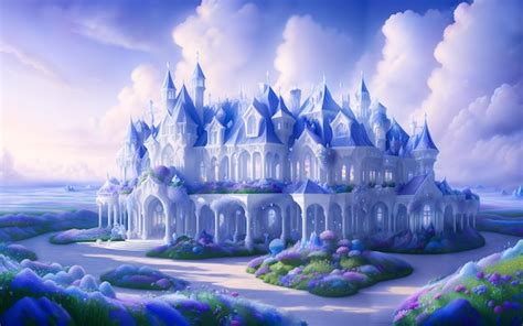 Premium Photo | Fairytale blue castle in the clouds