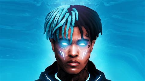 XXXTentacion Blue And Black Hair With White Eyes With Blue Background ...