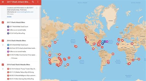 2017 Shark Attack Map (Bites) • Tracking Sharks