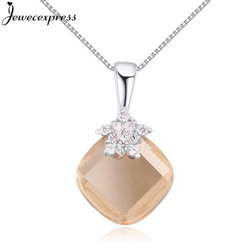 Jewecexpress Square Crystal Pendant Necklace-in Pendant Necklaces from ...