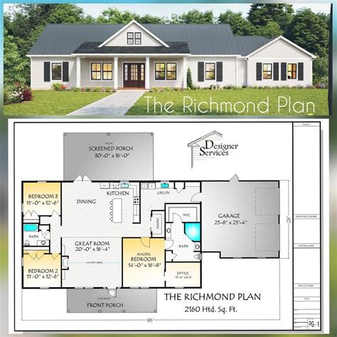 Richmond House Plan, 2160 Square Feet - Etsy | Open house plans, Ranch ...