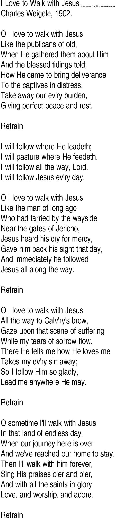 Hymn and Gospel Song Lyrics for I Love to Walk with Jesus by Charles ...