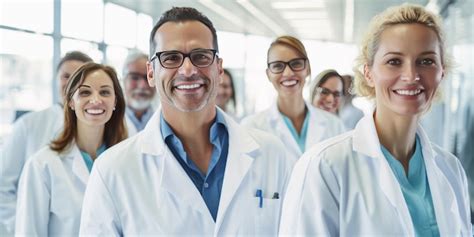 Premium AI Image | Portrait of a group of smiling doctors standing in a row