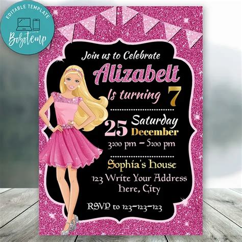 Editable Barbie Birthday Invitations With Photo Instant Download ...