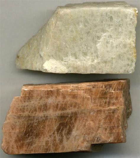 Potassium feldspar - upper sample is 4.4 cm across; lower sample is 4 ...