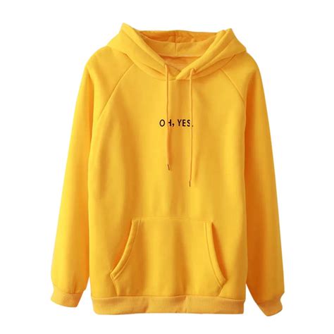 Feitong Oversized Hoodie Sweatshirt Women Yellow Hoodies Korean ...