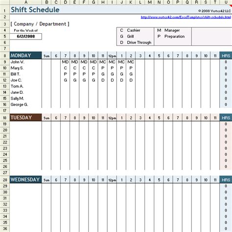 Employee Shift Schedule Template for Excel