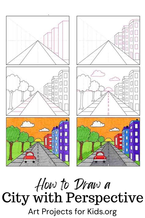 One point perspective drawing art lesson with a template video tutorial ...