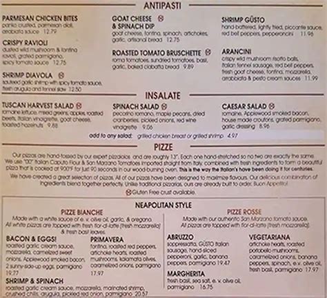 Menu at Gusto Italian Grill & Bar, Moncton