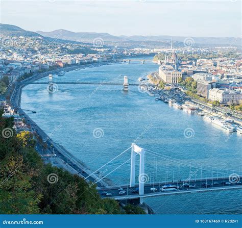 Bridges Over the Danube River. Budapest, Hungary Stock Image - Image of ...