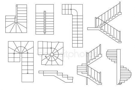 Drawing Stairs Stairway Top View Sectional View Architectural Set ...