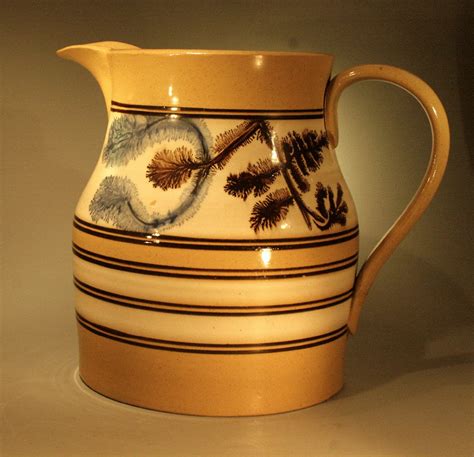 ANTIQUE PAIR OF ENGLISH POTTERY YELLOW WARE MOCHA PITCHERS CIRCA 1850 ...