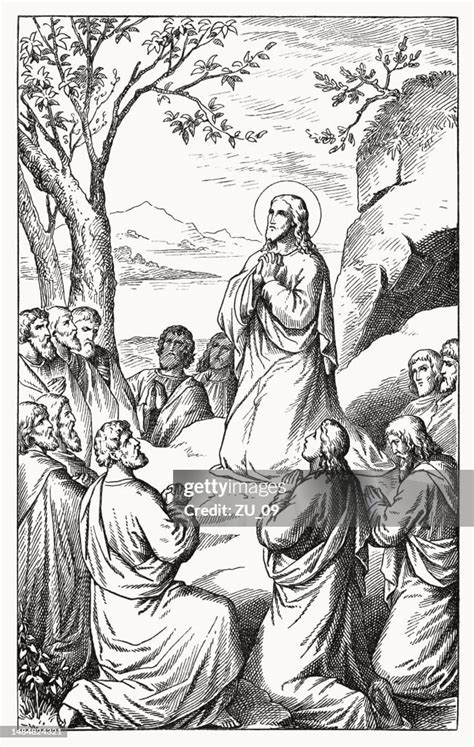 Jesus Teaches The Lords Prayer Woodcut Published 1898 High-Res Vector ...