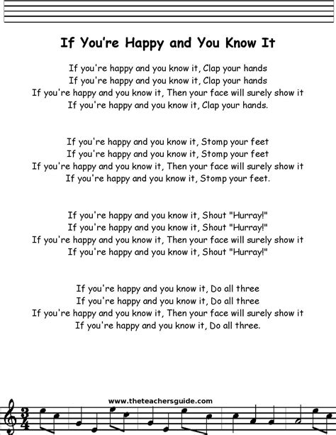 If You're Happy and You Know It Lyrics, Printout, MIDI, and Video ...