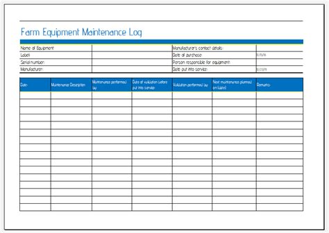 Printable Equipment Maintenance Log - Printable World Holiday