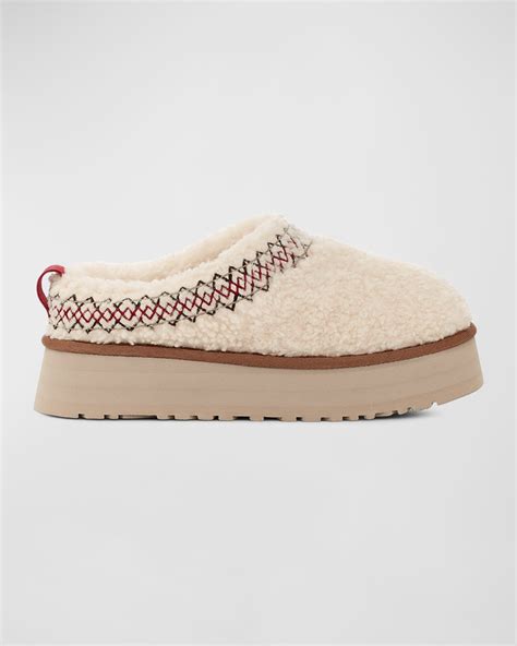 UGG Tazz Shearling Braided Flatform Slippers | Neiman Marcus