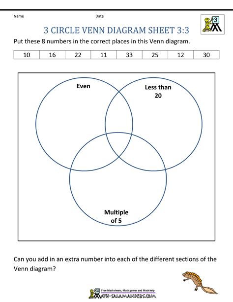 3 Circle Venn Diagram Worksheets