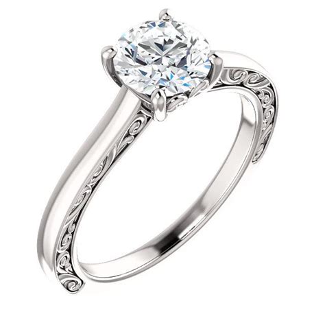 Platinum Solitaire Setting, Engraved Side Engagement Ring, Platinum ...