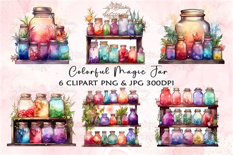 Colorful Magic Jar Watercolor Clipart Graphic by Diceenid · Creative ...