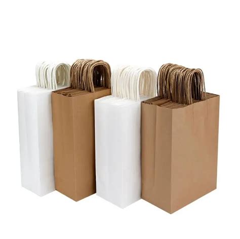 Kraft Paper Bag With Handles White Gift Packaging Bags For Wedding ...