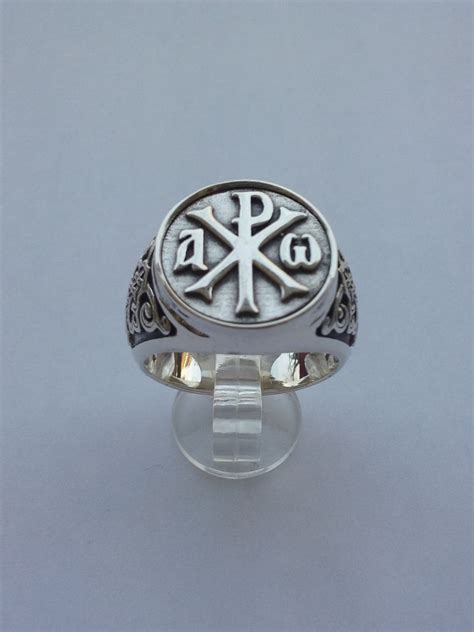 Alpha and Omega Chi-rho Sterling Silver Ring Men Christian