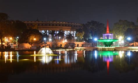 Fountain Near the Parliament of India during Night Stock Image - Image ...