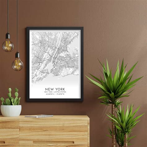 New York New York Map Poster, Modern Home Decor Wall Art Print - Custom ...