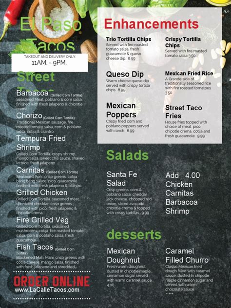 El Paso Tacos Menu | PDF | Taco | Mexican Cuisine