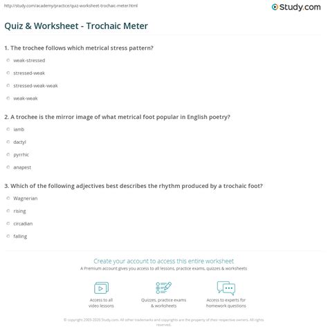 Quiz & Worksheet - Trochaic Meter | Study.com