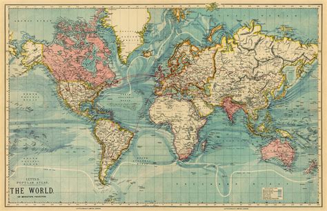 Vintage map of the world 30 x 46.5 Print on