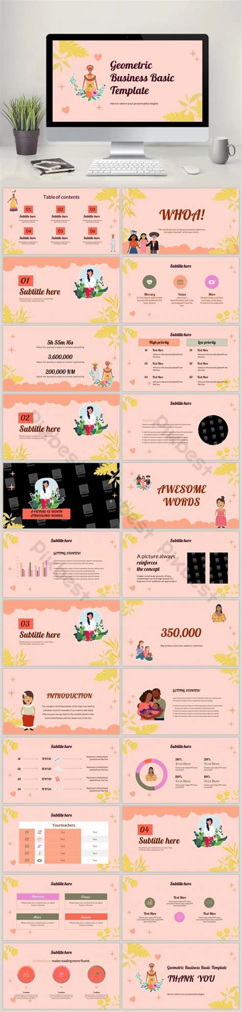 Geometric Business Basic Template Pink PowerPoint | PPTX Template Free ...