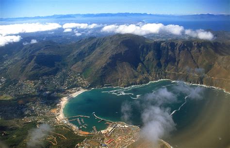 Hout Bay from aircraft: beach and harbour (left) and panorama with ...