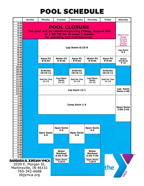 Pool Schedule - Barbara B. Jordan YMCA