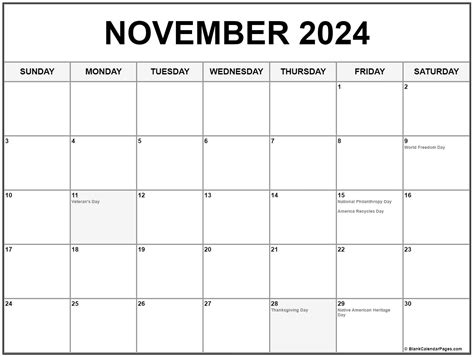 November 2024 with holidays calendar