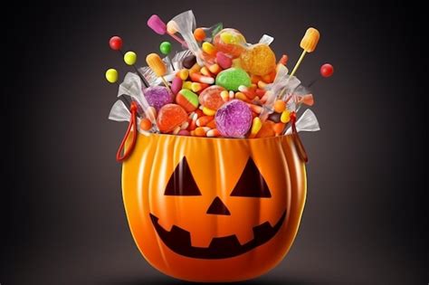 Premium AI Image | A close up of a pumpkin shaped candy bucket with ...