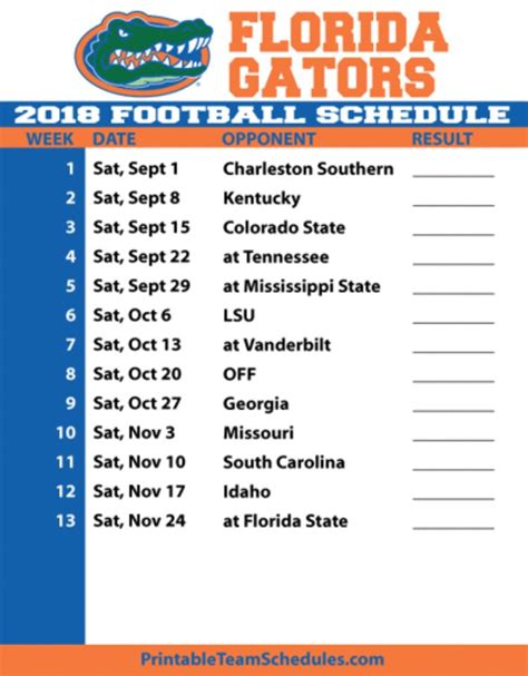 Gator Football 🏈 schedule 2018 | Gator football schedule, Gator, Gators ...