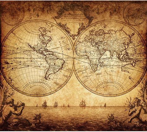 Vintage Old World Map Poster Print Art 1733 Nautical Sailing Ship Map ...