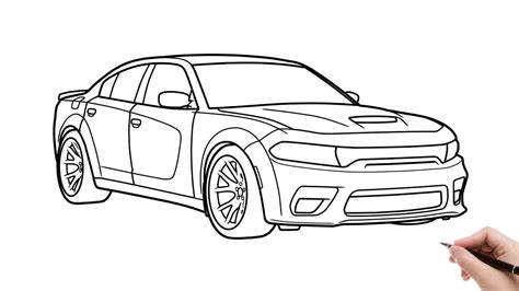 Drawing DODGE CHARGER SRT HELLCAT REDEYE step by step / how to draw a ...