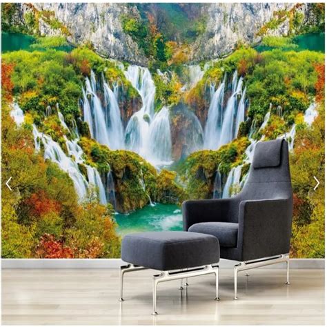 Large custom mural wallpaper beautiful landscape waterfall 3D living ...