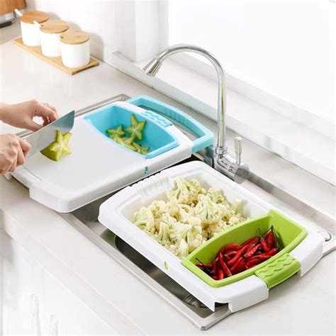 2-in-1 Over-The-Sink Cutting Board & Sink Strainer Colander – Laxium